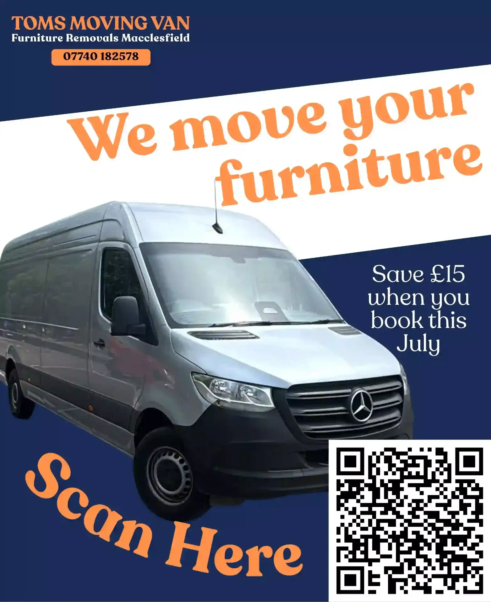 Tom's Moving Van — furniture removals Macclesfield, save £15 this July