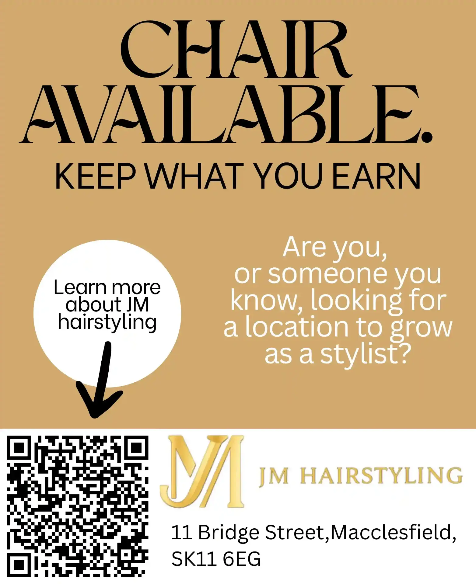 JM Hairstyling — chair available, keep what you earn