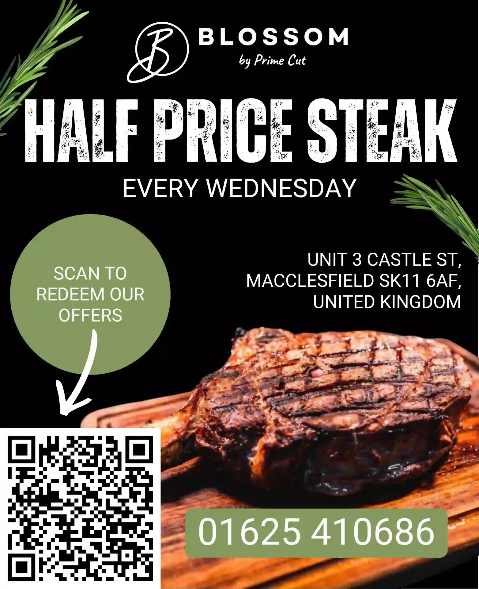 Blossom By Primecut — half price sirloins and ribeyes every Wednesday