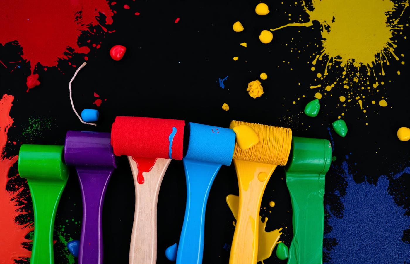 Colourful paint brushes and splashes